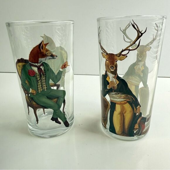 PaperProducts Design drinkware set 12.5 Oz drinking glasses Buck Fox whimsical - Picture 3 of 8